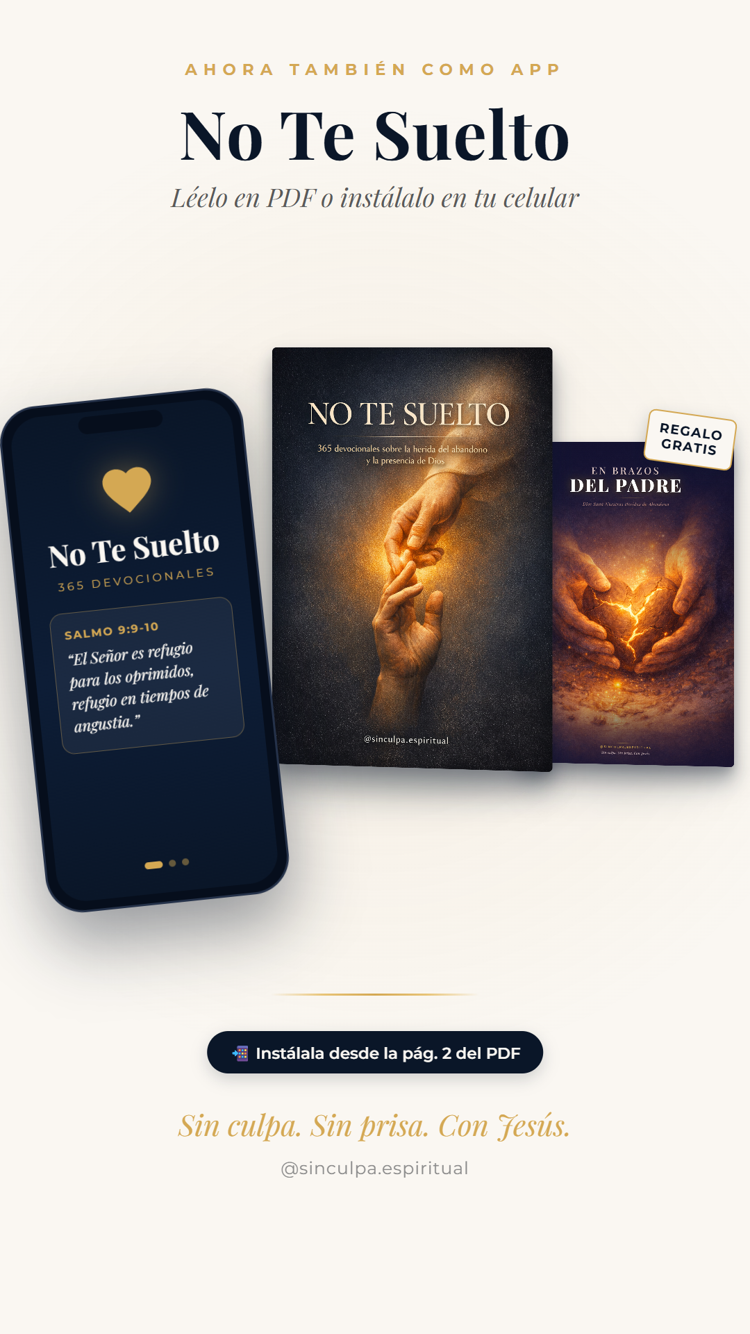 App No Te Suelto en el celular junto al libro
